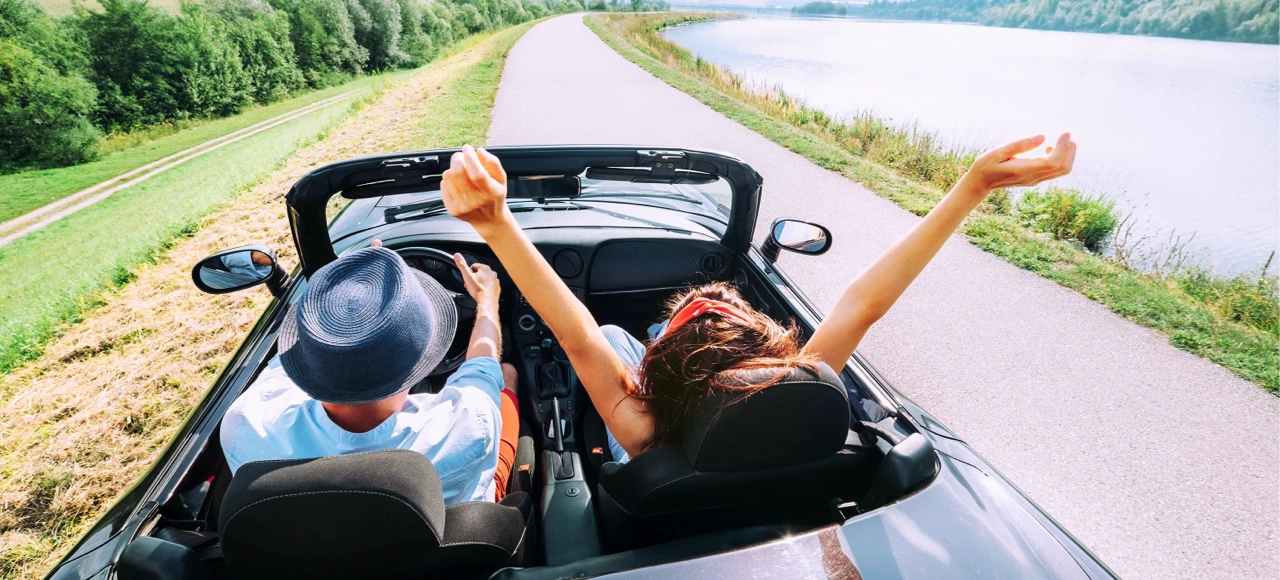 couple in a car riding